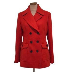 BCBGMAXAZRIA Peacoat Pea Coat Size Large Orange Red Wool Blend
